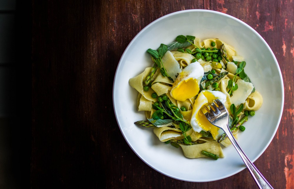 Fresh Brown Butter Sage Pasta with Peas & Asparagus