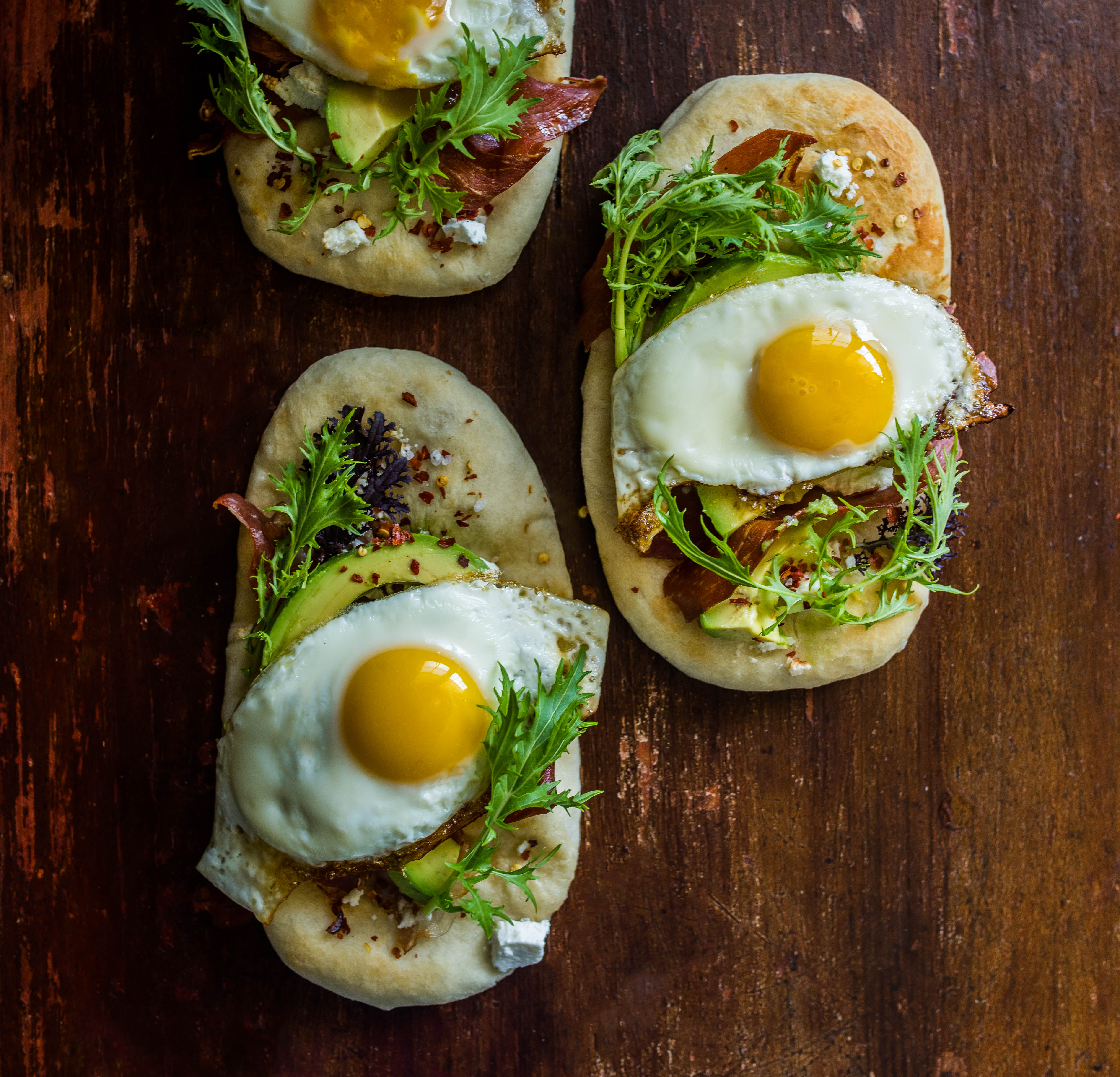 Breakfast Flatbread with Avocado, Feta, and Crispy Prosciutto