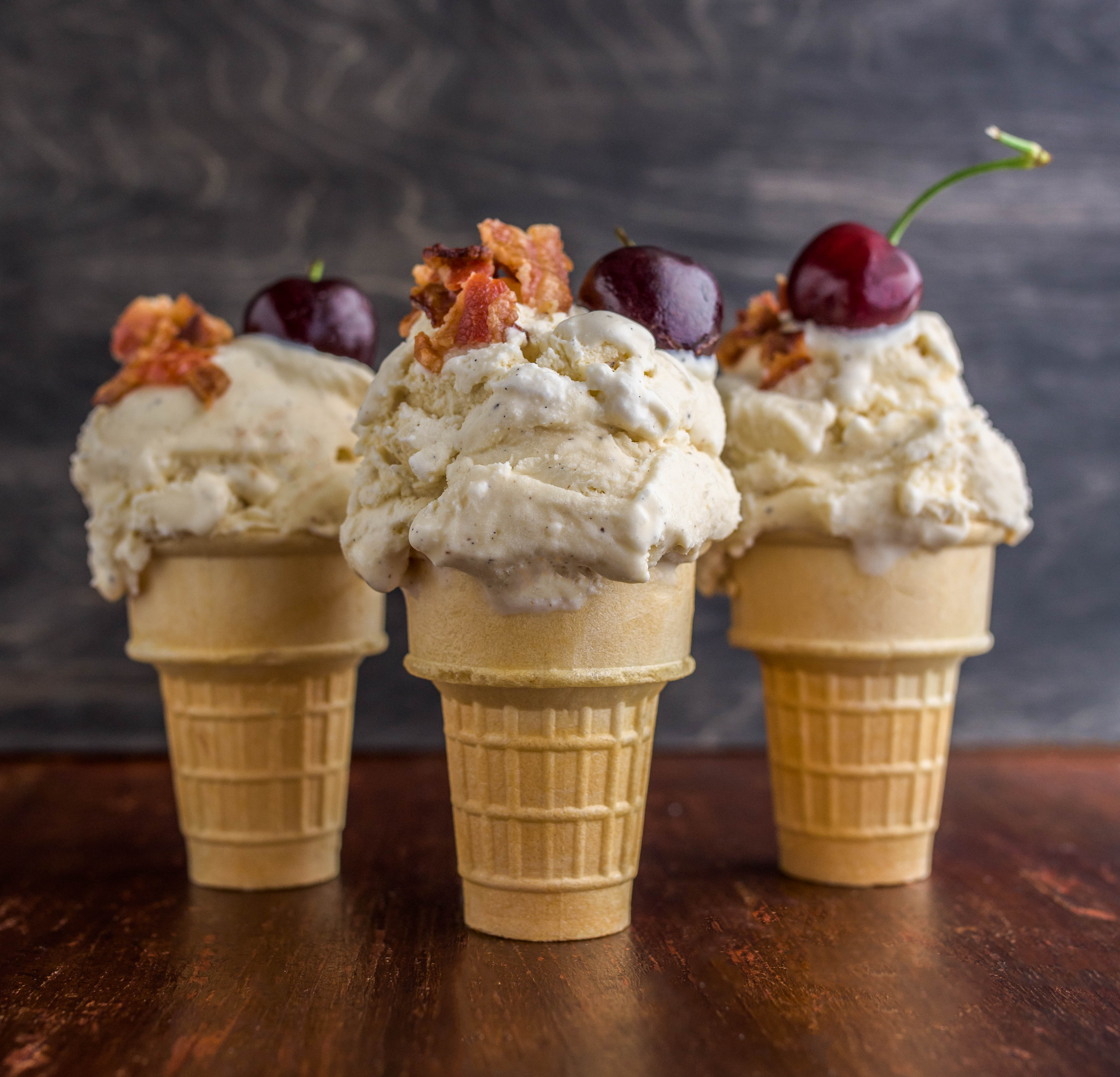 Vanilla Bean Ice Cream with Bacon & Cherries