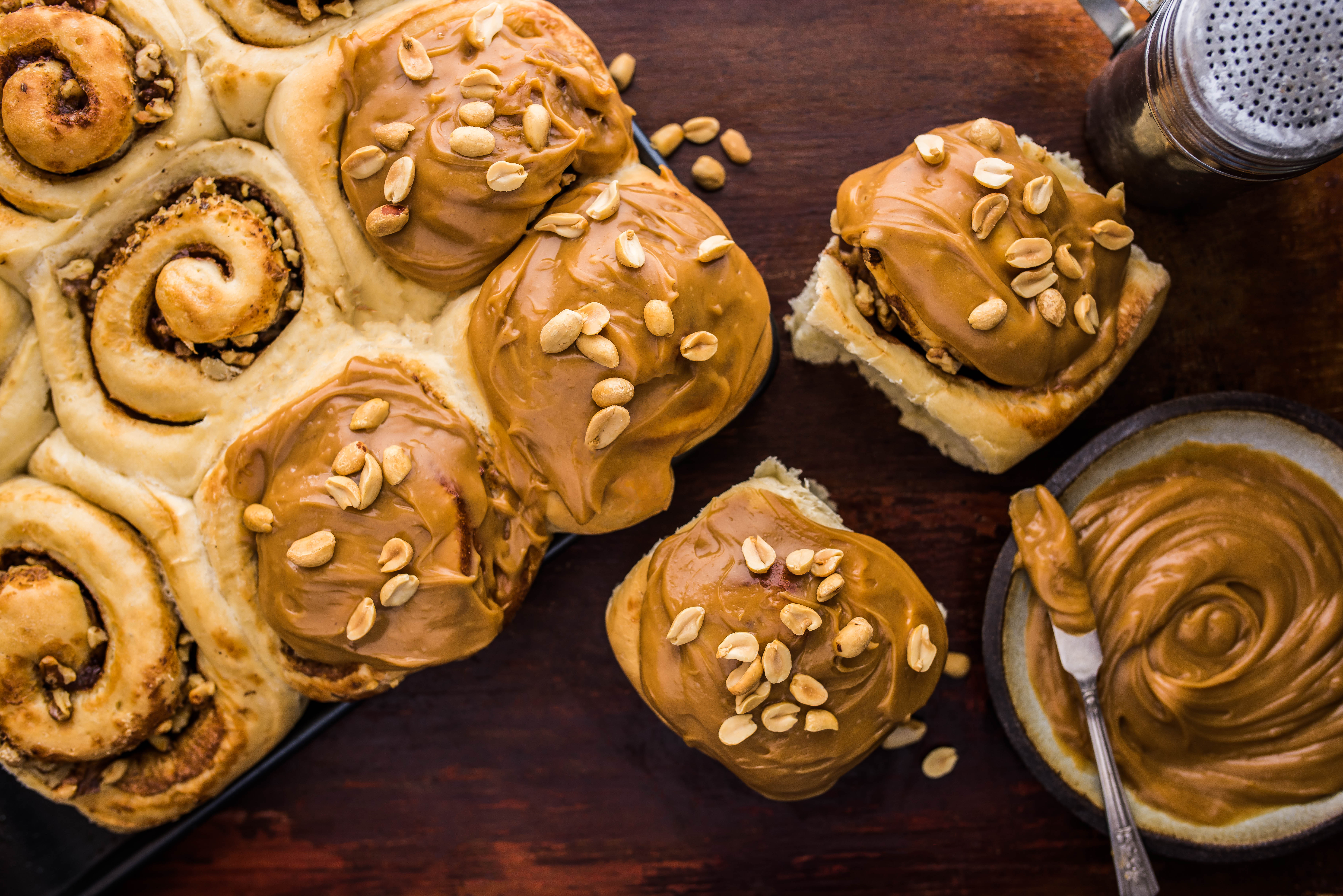 Peanut Butter Frosted Cinnamon Rolls