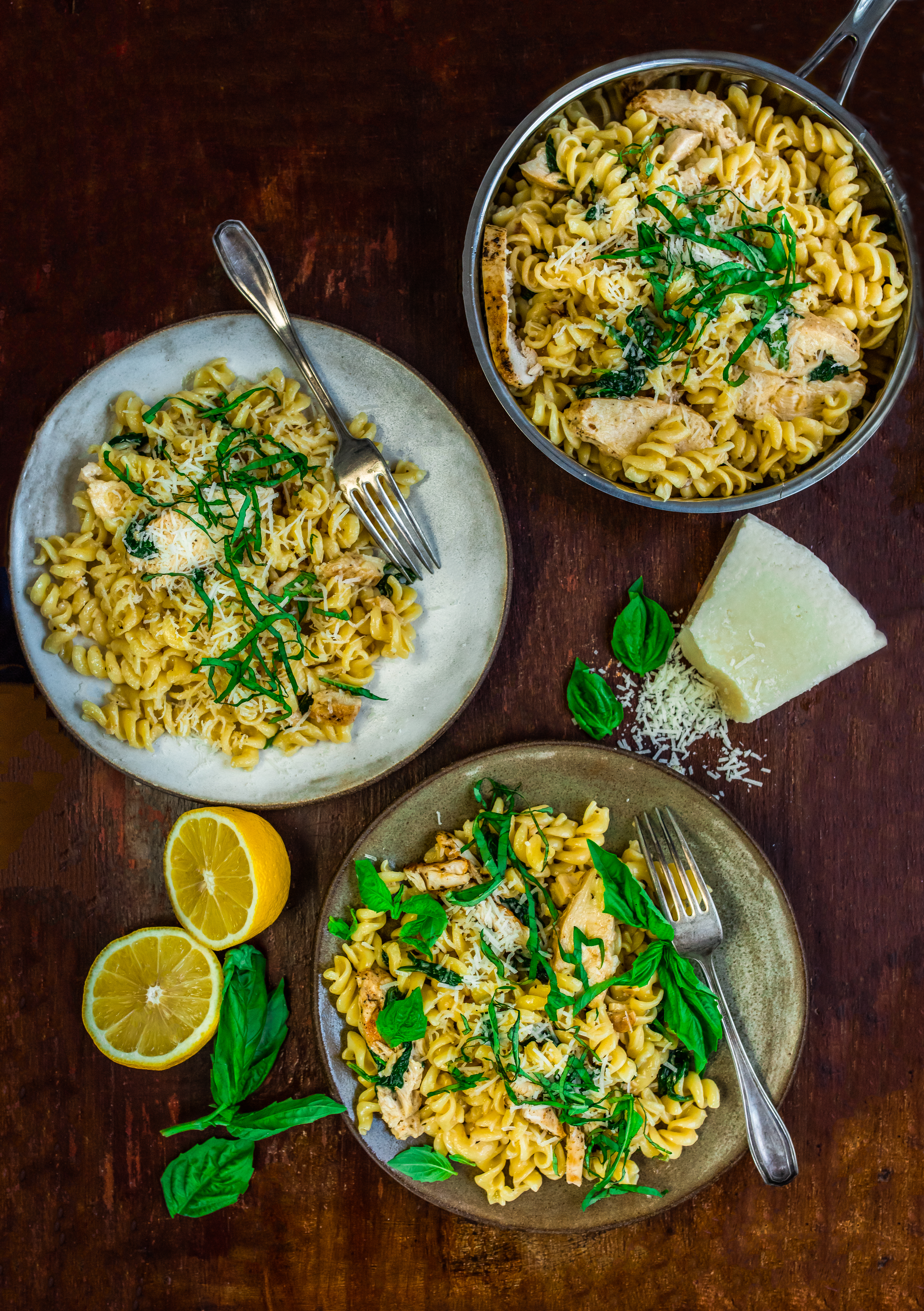 Roast Chicken Fusilli with Garlic Cream Sauce