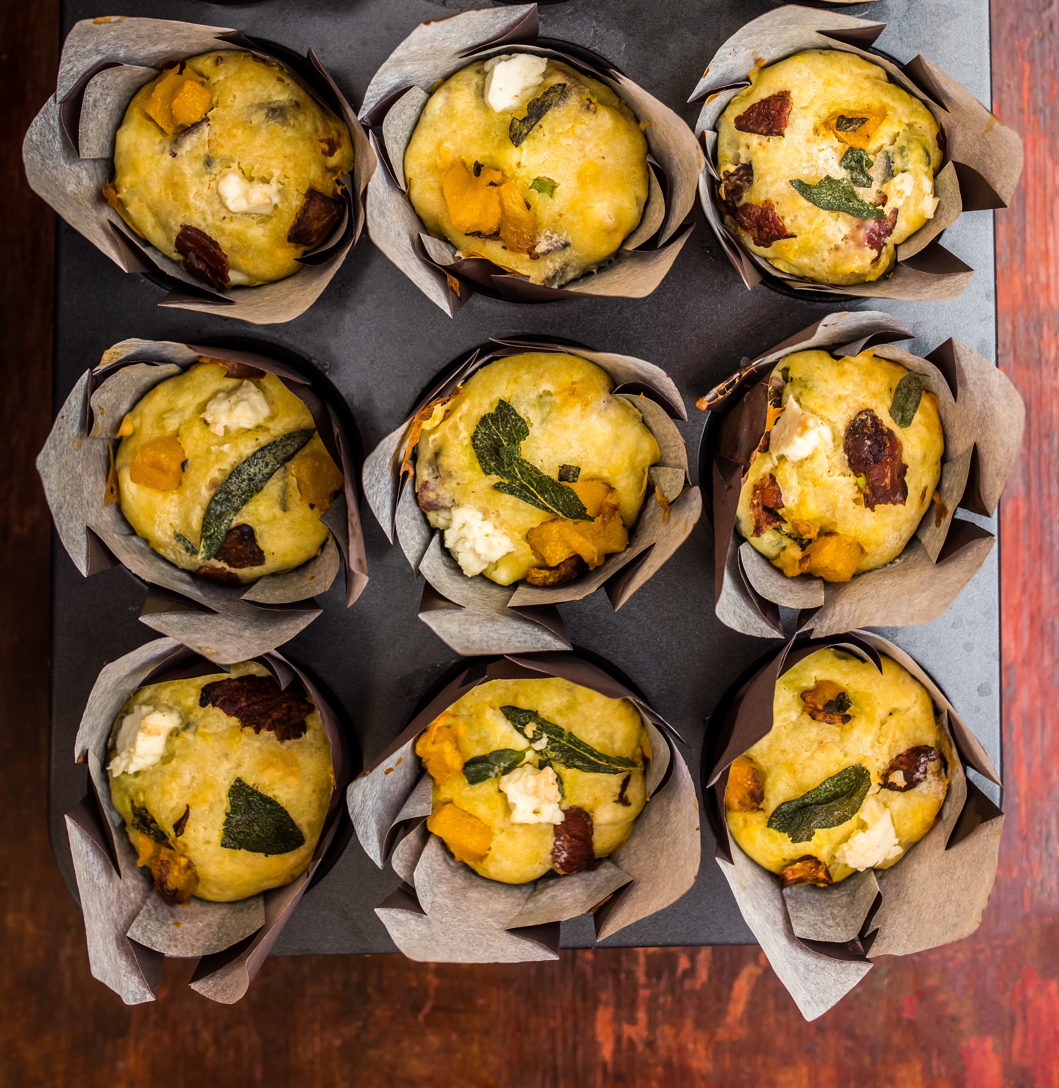 Roasted Butternut Squash Muffins with Feta & Sage
