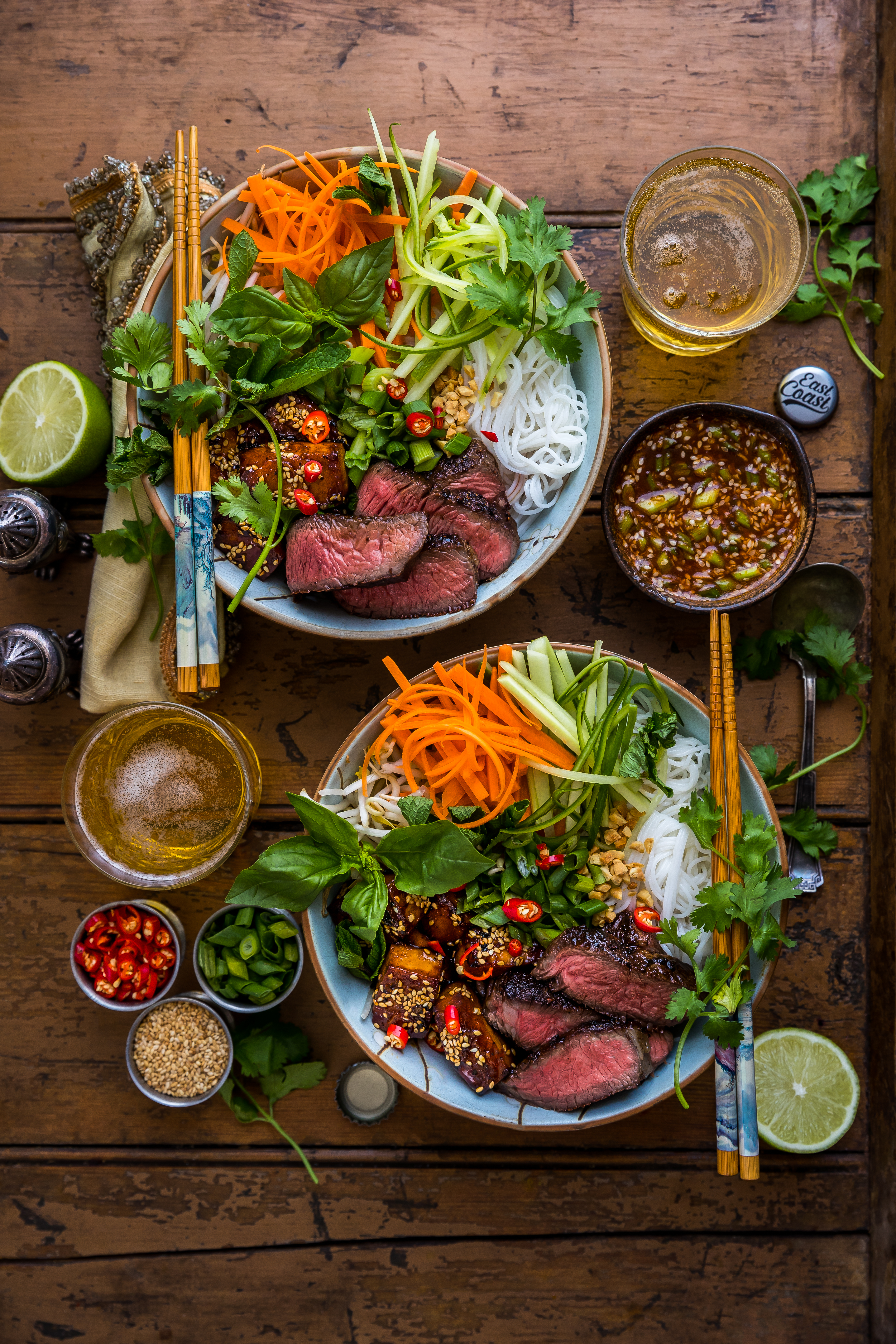 Five-Spice Beef & Smoked Hoisin Tofu Noodle Bowls