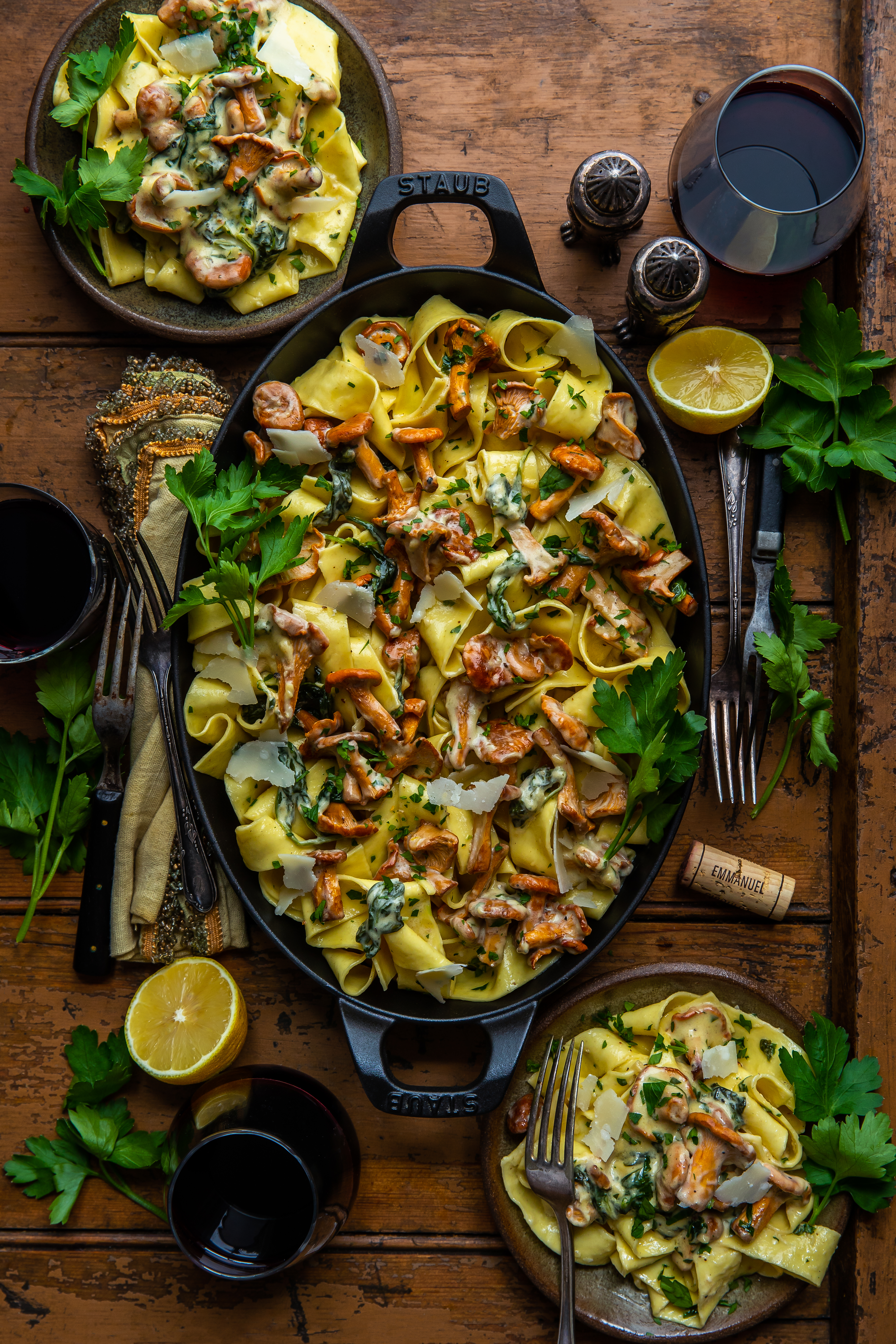 Pappardelle with Creamy Garlicky-Lemon Chanterelles
