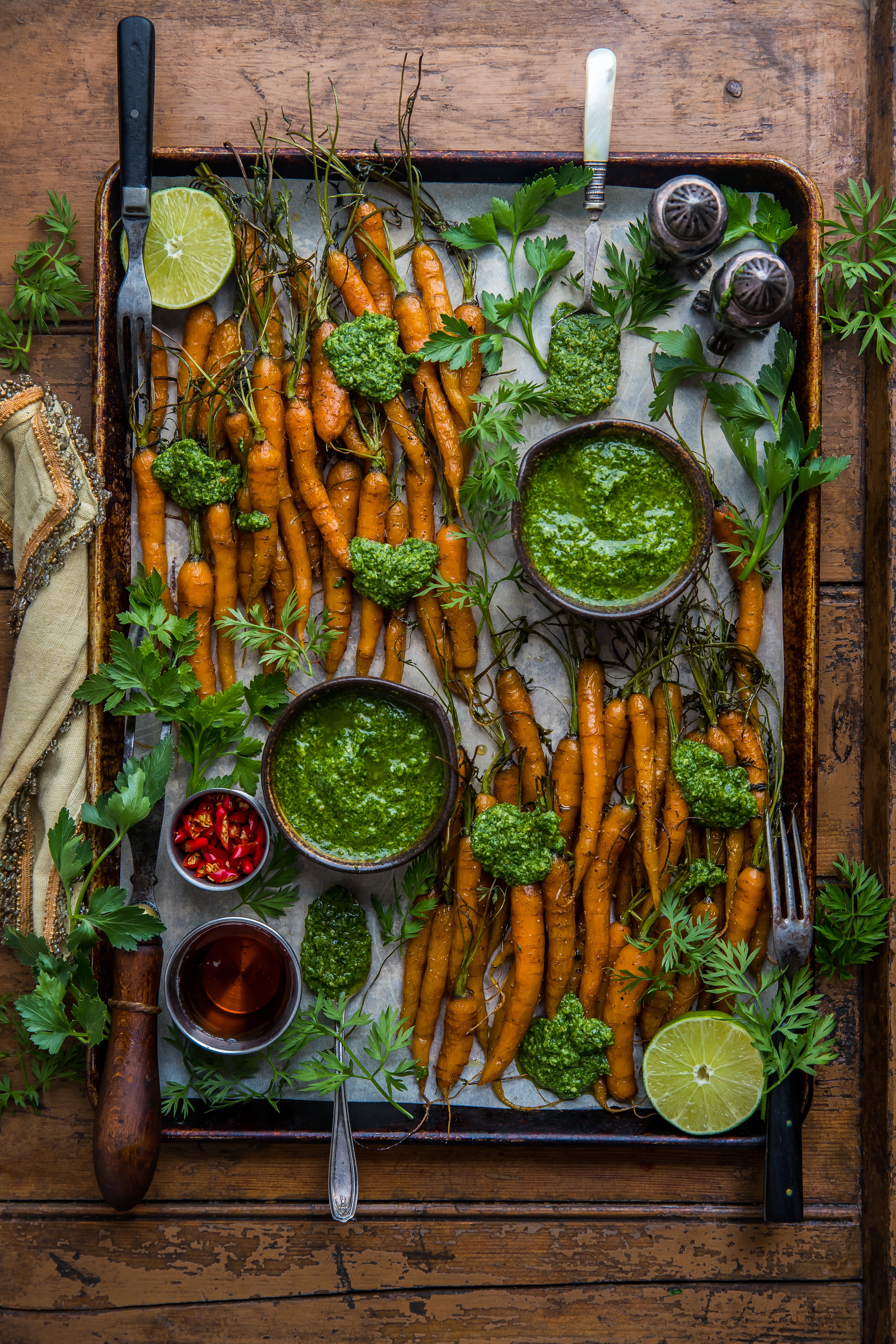 No Waste Maple Roasted Carrots with Carrot Top Pesto