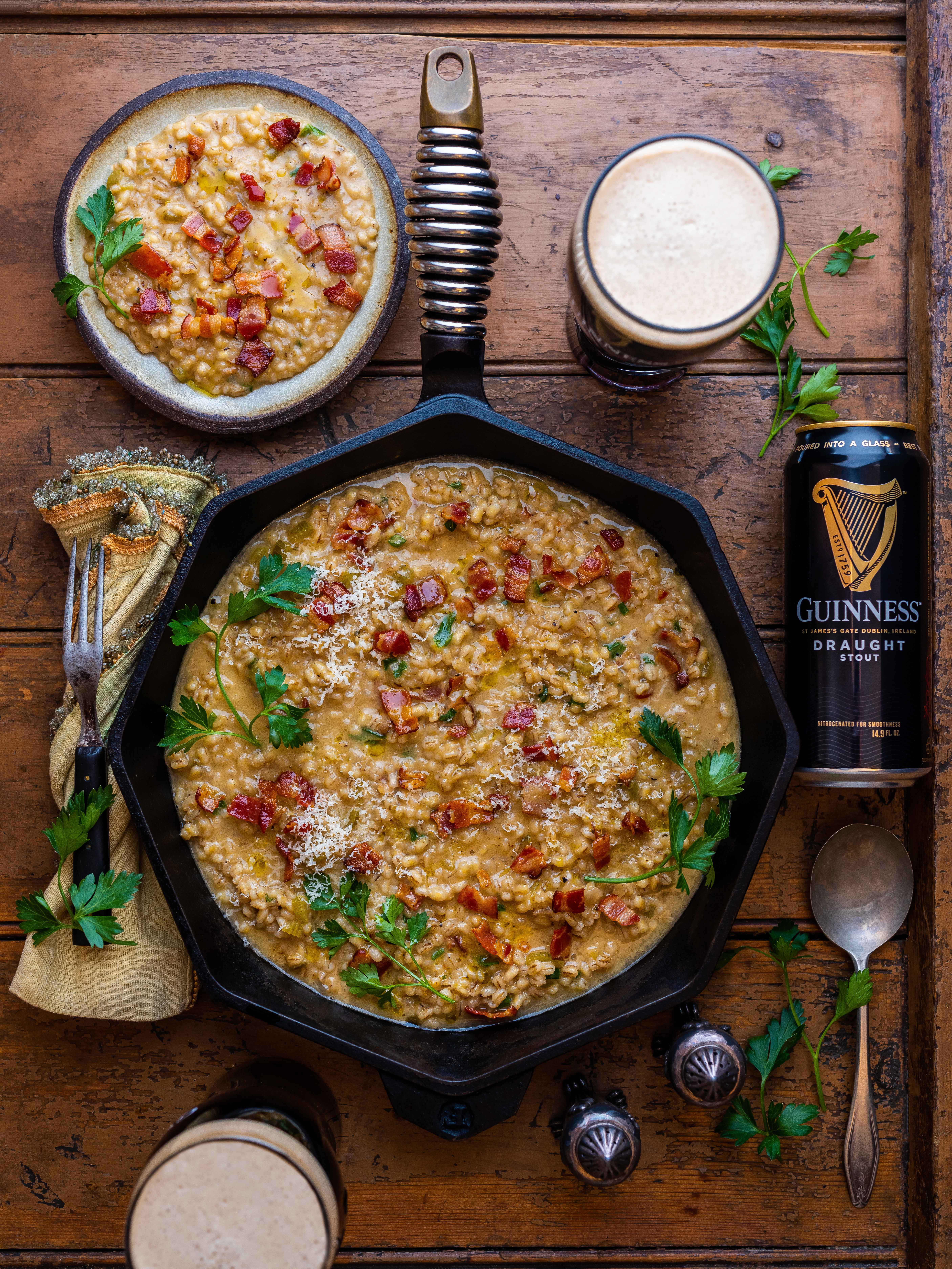 Guinness, Bacon, Cheddar, and Barley Risotto 