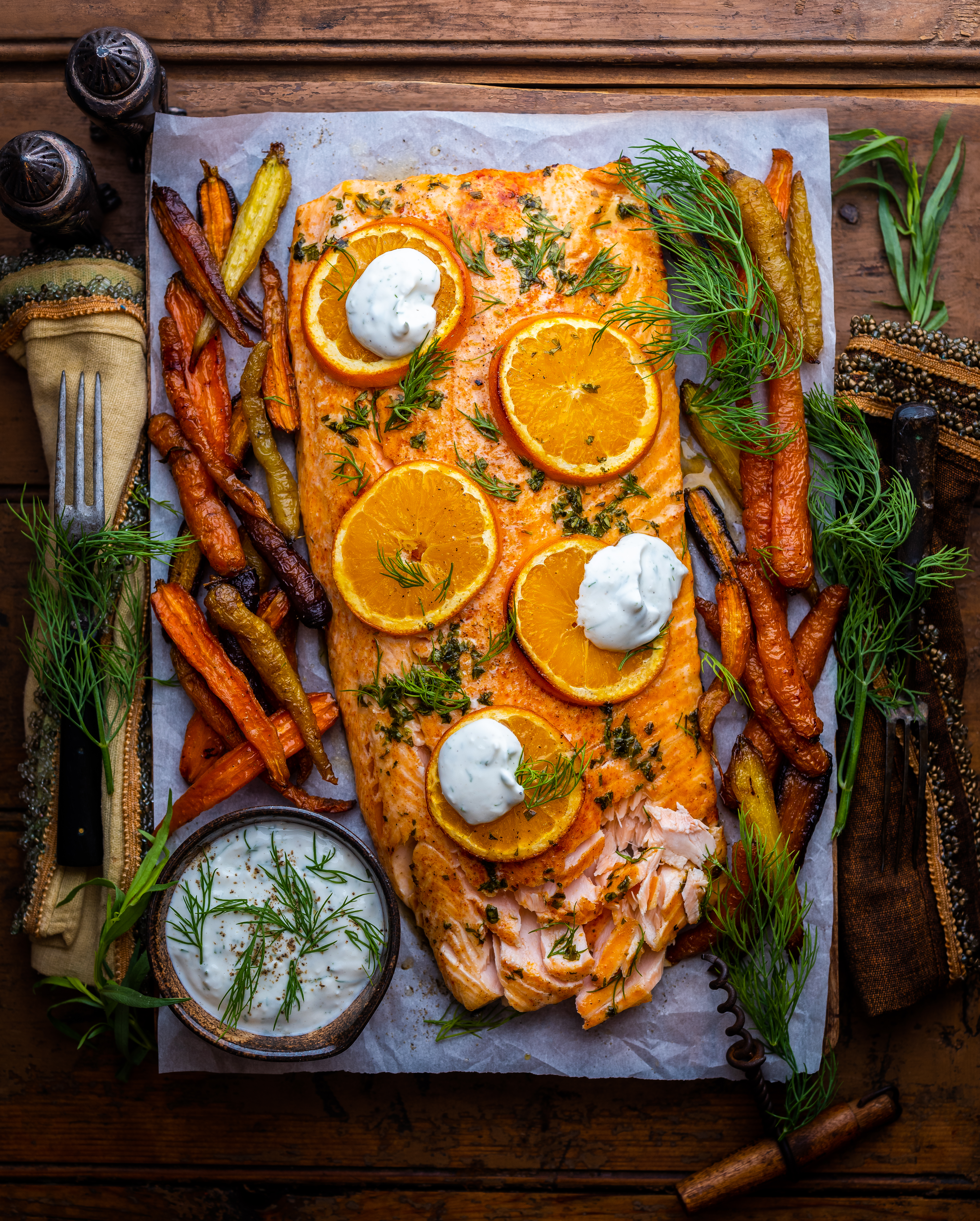Tarragon Dill & Orange Roasted Side of Salmon with Citrus Herb Sauce