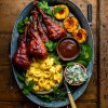 Smokey & Saucy Turkey Drumsticks with a Grilled Peach BBQ Sauce 